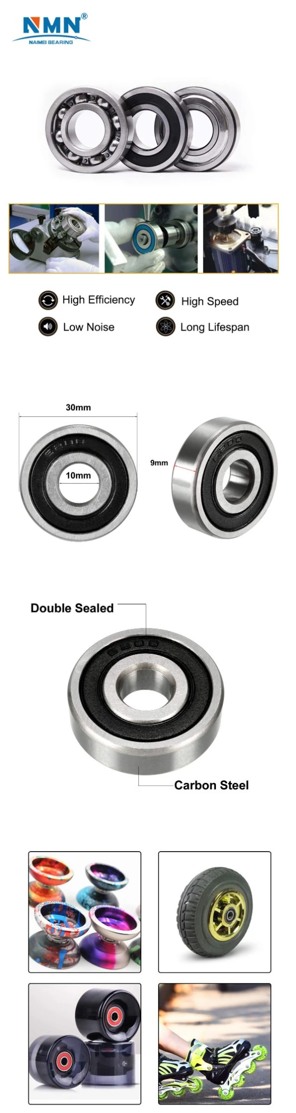 High Performance 608 POM Deep Groove Ball Plastic Bearings